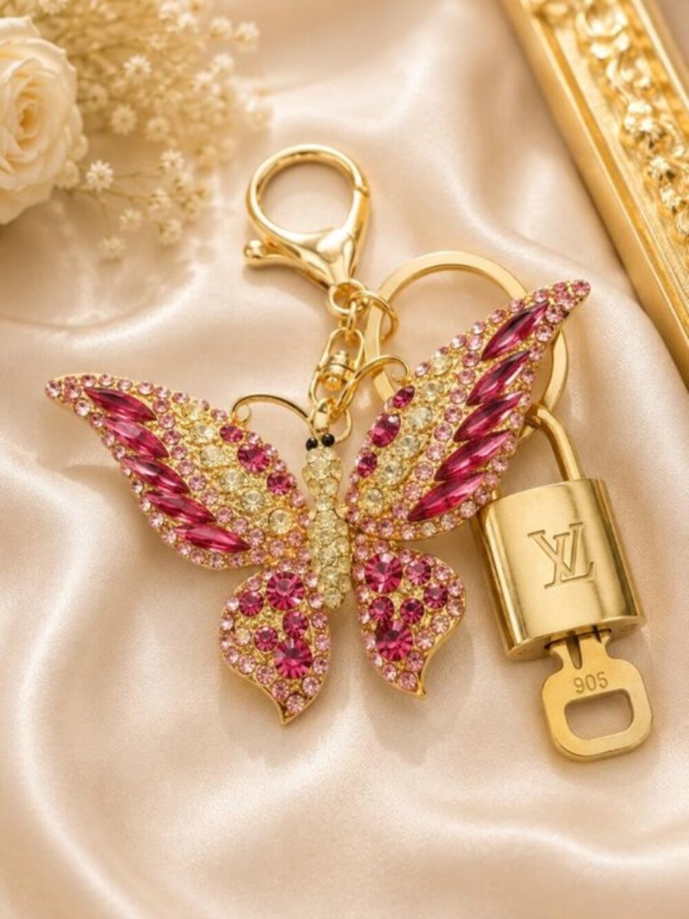 LV Gold Padlock & Key 🔒 Authentic Louis Vuitton Bag Unbranded Butterfly Charm